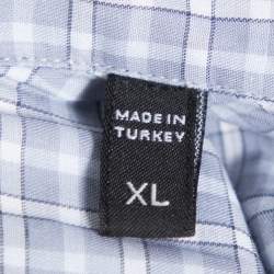 Pre Owned Ermenegildo Zegna Grey Check Patterned Cotton Button Front Shirt XL 