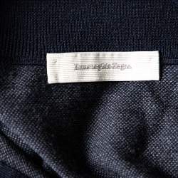 Pre Owned Ermenegildo Zegna Navy Blue Wool and Cashmere Leather Zipper Front Detail Sweater XXL
