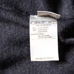 Pre Owned Ermenegildo Zegna Navy Blue Wool and Cashmere Leather Zipper Front Detail Sweater XXL