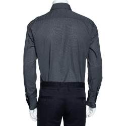 Pre Owned قميص أيرمنجليدو زينيا قطن أسود منقط مطبوع بأزرار أمامية مقاس متوسط - ميديوم