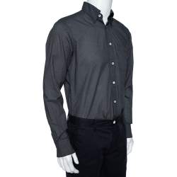 Pre Owned قميص أيرمنجليدو زينيا قطن أسود منقط مطبوع بأزرار أمامية مقاس متوسط - ميديوم