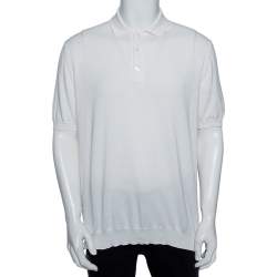 Pre Owned Ermenegildo Zegna White Cotton Knit Short Sleeved Polo Shirt XXL 