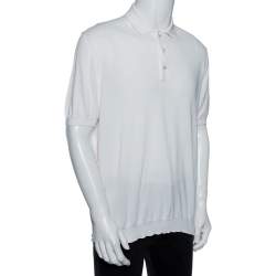 Pre Owned Ermenegildo Zegna White Cotton Knit Short Sleeved Polo Shirt XXL 