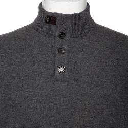 Ermenegildo Zegna Grey Cashmere Buttoned Mock Neck Sweater XL