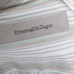 مملوكة مسبقًا قميص أيرمنجليدو زينيا قطن أبيض مخطط بأزرار أمامية مقاس كبير - لارج