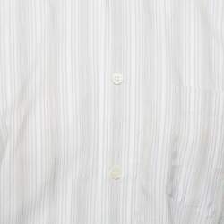 مملوكة مسبقًا قميص أيرمنجليدو زينيا قطن أبيض مخطط بأزرار أمامية مقاس كبير - لارج