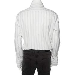 مملوكة مسبقًا قميص أيرمنجليدو زينيا قطن أبيض مخطط بأزرار أمامية مقاس كبير - لارج