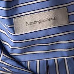 Pre Owned قميص ايرمنيجيلدو زينيا أزرار أمامية قطن مخطط أزرق مقاس كبير