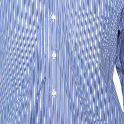 Pre Owned قميص ايرمنيجيلدو زينيا أزرار أمامية قطن مخطط أزرق مقاس كبير