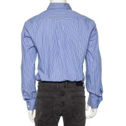 Pre Owned قميص ايرمنيجيلدو زينيا أزرار أمامية قطن مخطط أزرق مقاس كبير