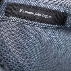 Pre Owned Ermenegildo Zegna Grey Cotton Pique Contrast Collar Detail Polo T-Shirt L 