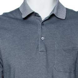 Pre Owned Ermenegildo Zegna Grey Cotton Pique Contrast Collar Detail Polo T-Shirt L 