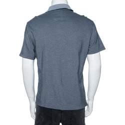 Pre Owned Ermenegildo Zegna Grey Cotton Pique Contrast Collar Detail Polo T-Shirt L 