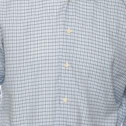 Ermenegildo Zegna Light Blue Check Cotton Button Front Regular Fit Shirt M
