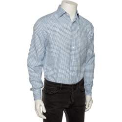 Ermenegildo Zegna Light Blue Check Cotton Button Front Regular Fit Shirt M