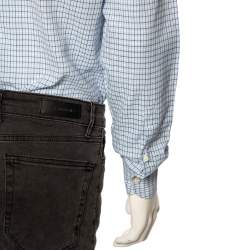 Ermenegildo Zegna Light Blue Check Cotton Button Front Regular Fit Shirt M