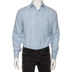 Ermenegildo Zegna Light Blue Check Cotton Button Front Regular Fit Shirt M