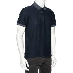 Pre Owned Ermenegildo Zegna Teal Green Cotton Knit Contrast Trim Polo T-Shirt M