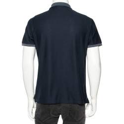 Pre Owned Ermenegildo Zegna Teal Green Cotton Knit Contrast Trim Polo T-Shirt M