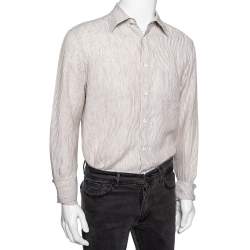 Pre Owned Ermenegildo Zegna Brown Striped Linen Button Front Shirt L