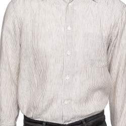 Pre Owned Ermenegildo Zegna Brown Striped Linen Button Front Shirt L