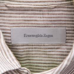 Pre Owned Ermenegildo Zegna Brown Striped Linen Button Front Shirt L