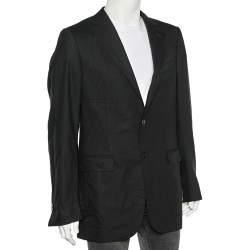 Ermenegildo Zegna Black Tonal Striped Wool Blazer L