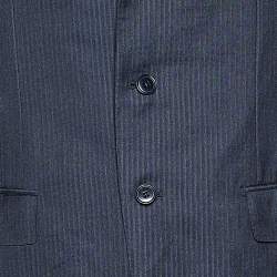 Ermenegildo Zegna Dark Blue Tonal Striped Wool Blazer L