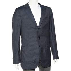 Ermenegildo Zegna Dark Blue Tonal Striped Wool Blazer L