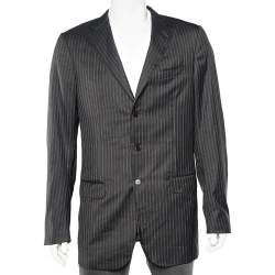 Ermenegildo Zegna Dark Brown Tonal Striped Wool Blazer L