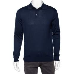 Pre Owned Ermenegildo Zegna Navy Blue Knit Cotton Long Sleeve Jumper M 