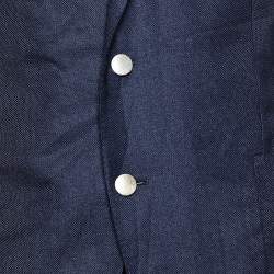 Pre Owned Ermenegildo Zegna Navy Blue Wool & Silk Button Front Blazer 3XL