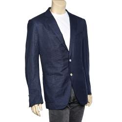 Pre Owned Ermenegildo Zegna Navy Blue Wool & Silk Button Front Blazer 3XL