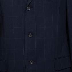 Ermenegildo Zegna Navy Blue Checked Wool Single Breasted Blazer XL