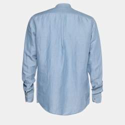 Pre Owned Ermenegildo Zegna Blue Linen Blend Mandarin Collar Shirt L