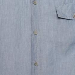 Pre Owned Ermenegildo Zegna Blue Linen Blend Mandarin Collar Shirt L