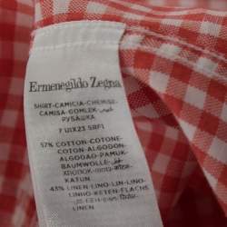 مملوكة مسبقًا قميص ايرمنيجيلدو زينيا قطن وكتان كاروهات أحمر أزرار أمامية مقاس متوسط 
