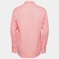 مملوكة مسبقًا قميص ايرمنيجيلدو زينيا قطن وكتان كاروهات أحمر أزرار أمامية مقاس متوسط 