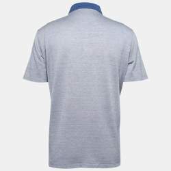 Pre Owned Ermenegildo Zegna Blue Cotton & Silk Short Sleeve Polo T-Shirt XL