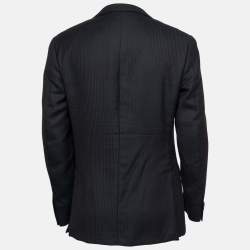 Pre Owned بليزر ايرمنيجيلدو زينيا صوف منقوش أسود أكمام طويلة كبير جداً