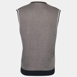 مملوكة مسبقًا جيليه إيرمنجليدو زينيا حرير تريكو بني وأزرق كحلي رقبة حرف في مقاس كبير - لارج