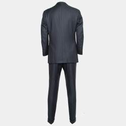 Ermenegildo Zegna Navy Blue Striped Trofeo Silk Suit Regular Fit Suit L