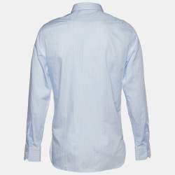 Pre Owned Ermenegildo Zegna Light Blue Striped Cotton 100Fili Tailored Fit Shirt L