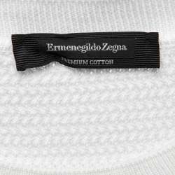 Pre Owned Ermenegildo Zegna White Textured Cotton Knit Sweater 2XL