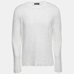 Pre Owned Ermenegildo Zegna White Textured Cotton Knit Sweater 2XL