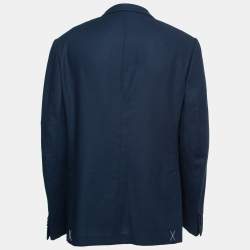 Pre Owned Ermenegildo Zegna Blue Patterned Wool Single-Breasted Blazer 2XL