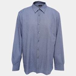 Ermenegildo Zegna Blue Patterned Cotton Button Front Shirt 3XL