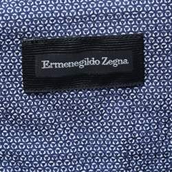 Ermenegildo Zegna Blue Patterned Cotton Button Front Shirt 3XL