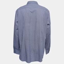 Ermenegildo Zegna Blue Patterned Cotton Button Front Shirt 3XL