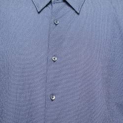 Ermenegildo Zegna Blue Patterned Cotton Button Front Shirt 3XL